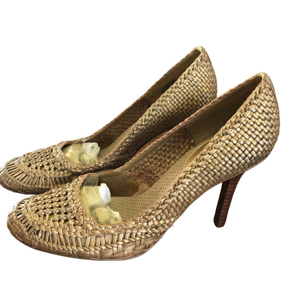 Enzo Angiolini Woven Leather Heels Bronze Size 6M Brand New without Box